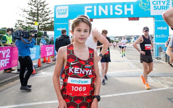 Ashton Lake, 13, was the first child to finish in under an hour.