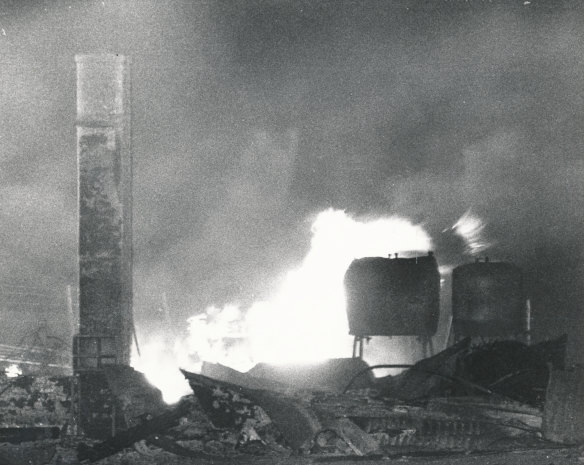 A fire rages out of control in Upper Beaconsfield, Victoria,  February 16, 1983