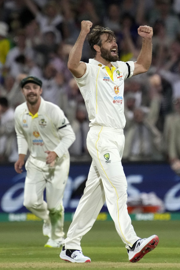 Neser celebrates his first Test wicket. 
