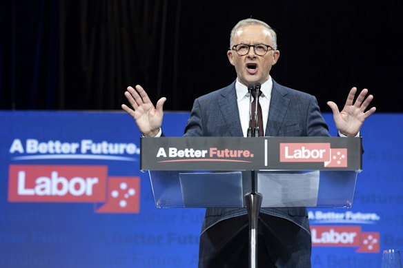 Opposition Leader Anthony Albanese during the Labor Campaign Rally at the Howard Smith Wharves in Brisbane, Queensland.