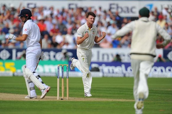 Jackson Bird celebrates after trapping Alastair Cook lbw.