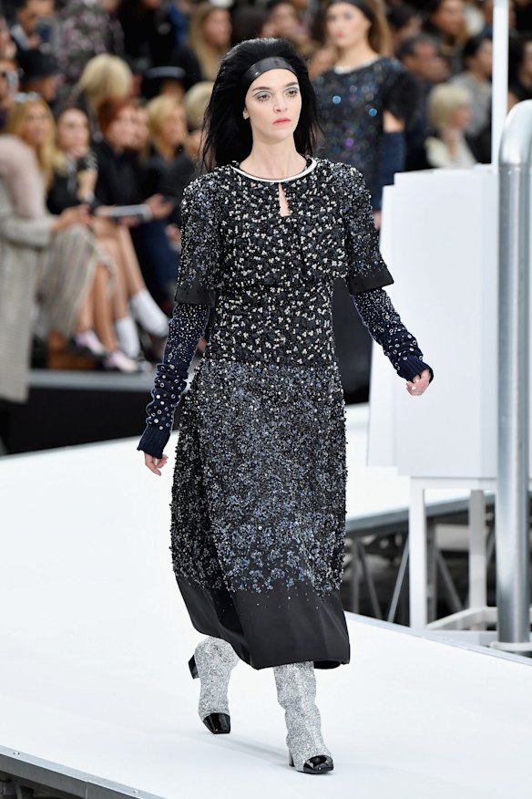 Model walks the runway during the Chanel show.