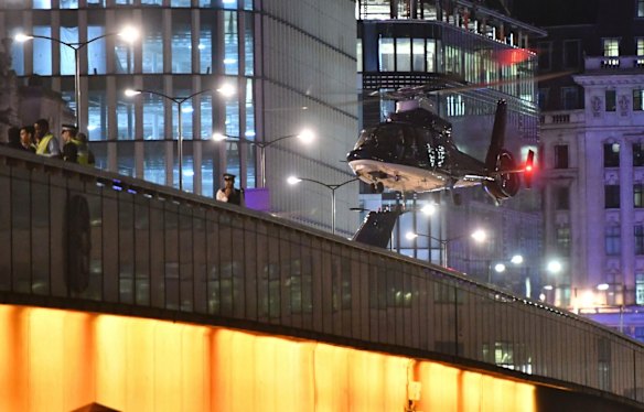 An helicopter lands on London Bridge after an attack in Central London.