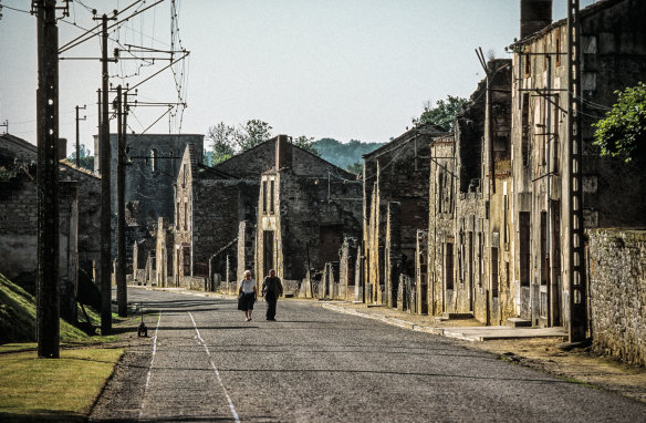 Oradour-sur-Glane’s main street with the tramway line. 