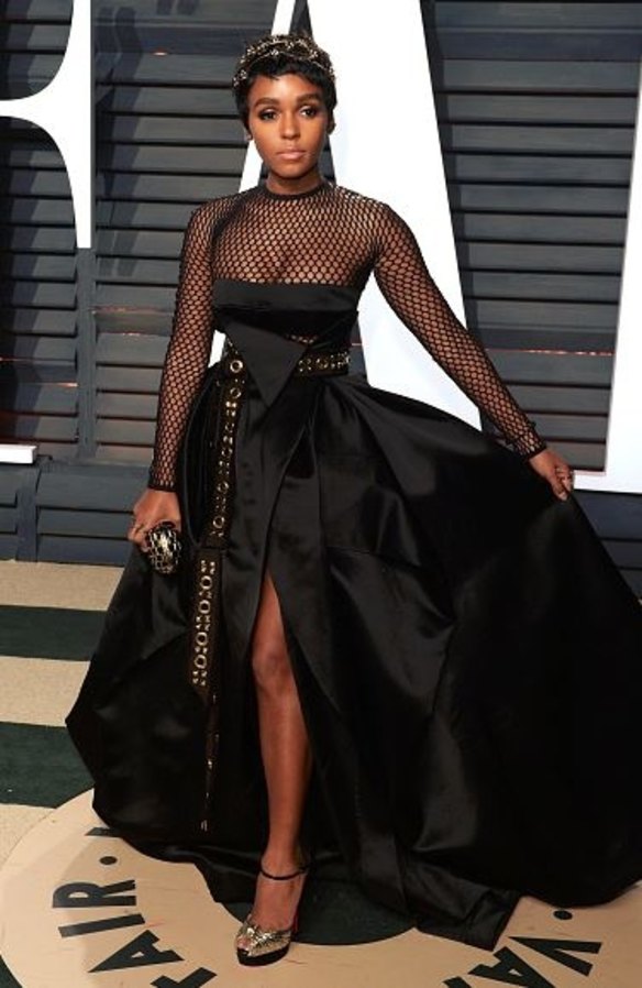 Janelle Monae who scooped up the big award for Moonlight along with her fellow cast, made sure that her dresses made a similar statement. Monae who was also there with the Hidden Figures cast opted for black and gold Alexandre Vauthier gown at Vanity Fair.