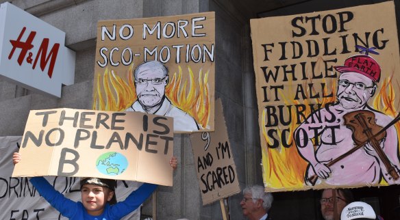 Protesters at Forrest Place for the climate strike. 