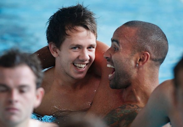 Class clown: Horsing around with Robbie Kruse during the latter's days with Melbourne Victory.