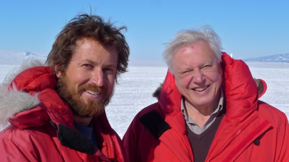 Hunter with Sir David Attenborough, in a frozen clime a world away from their time in Ethiopia. 