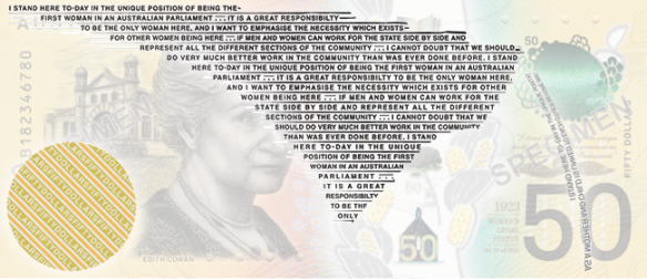 The Edith Cowan quote on the new $50 banknote.