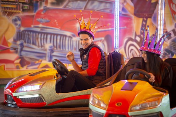 Moomba Monarchs Pravini Fernando and Drew Law on the dodgem cars.
