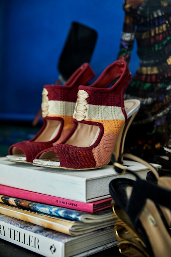 Some of Coffey’s shoe collection is on display in her bedroom. The design of this pair by Fendi is influenced as much by high fashion as by function.