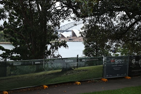 Within the Green Zone at Mrs Macquaries Point on New Years Eve. All of the Sydney Harbour foreshore has been locked down to prevent the further spread of COVID-19.