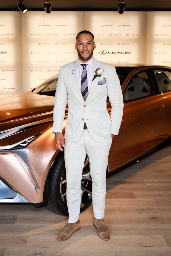 Myer ambassador Josh Gibson at the Lexus marquee in the Birdcage on Oaks Day 2018.