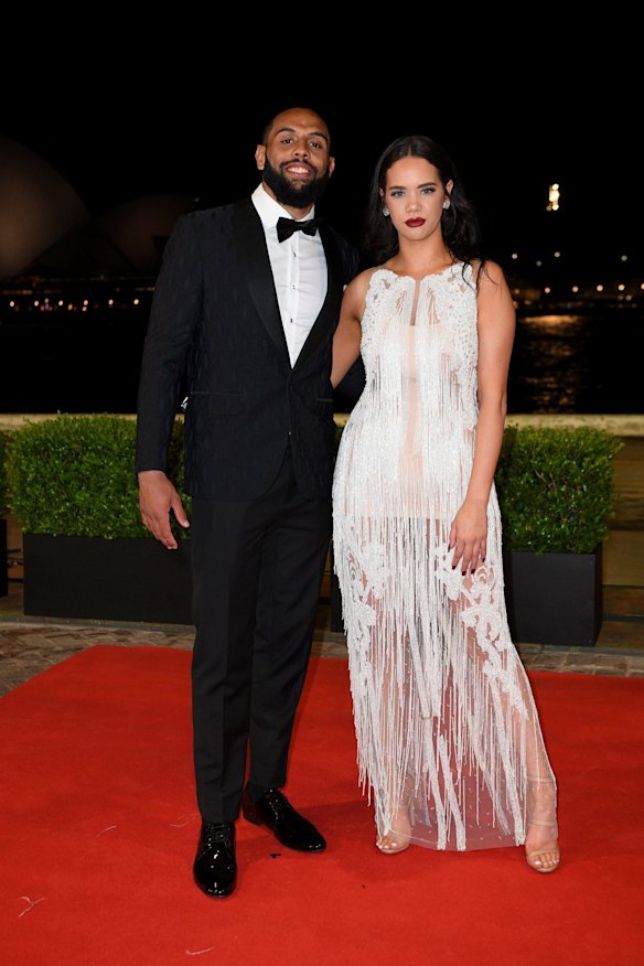 Melbourne Storm player Josh Addo-Carr and partner arrive at the Dally M Awards.