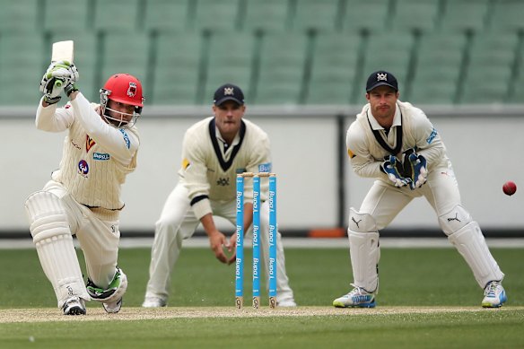 Phillip Hughes playing for the South Australian Redbacks in a Sheffield Shield match against Victoria at the MCG in 2013.