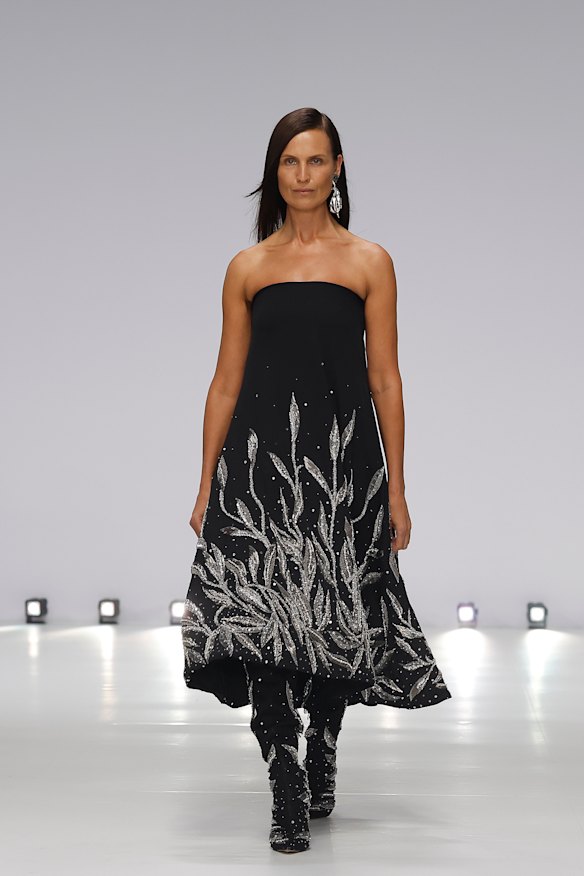 Echoes by Mariam Seddiq modelled by Abigail O’Neill at Australian Fashion Week, MCA.