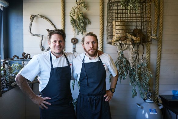 James Viles, the foraging chef from Bowral's Biota Dining with one of his staff at the Boags marquee.