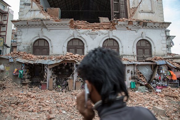 A collapsed building in Kathmandu following the earthquake.