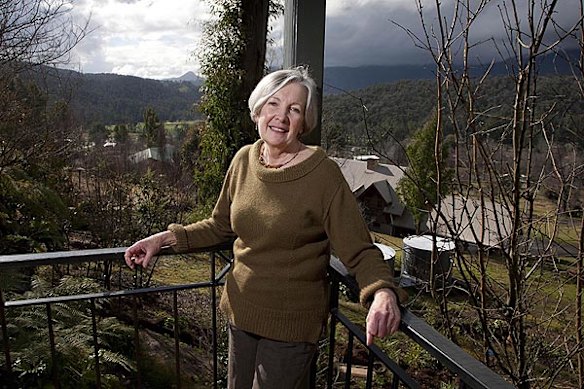 Judy Jans on her balcony overlooking Marysville.