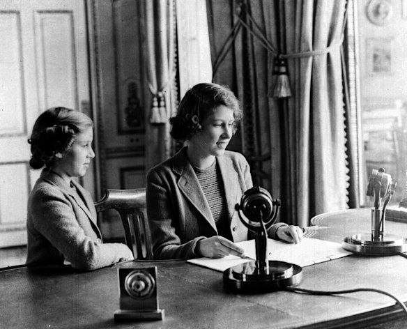 An undated wartime picture of Princess Elizabeth, right, and Princess Margaret after they broadcast on Children's Hour from Buckingham Palace in London.
