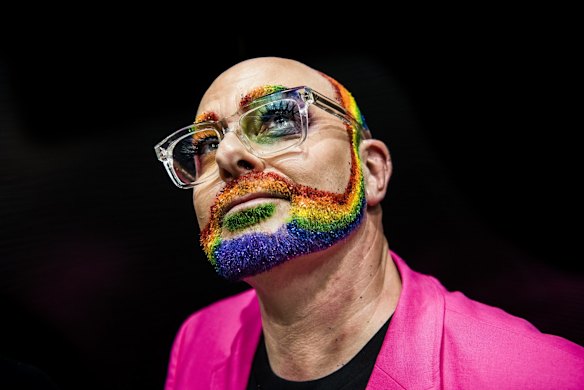Behind the scenes at the Mini Show of Big Love as Neale Whitaker poses for a photograph on the eve of the Mardi Gras 2022 in Sydney.   
