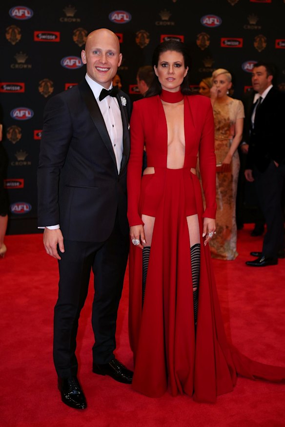 Gary Ablett Jnr of the Gold Coast Suns and Jordan Ablett pose on the red carpet ahead of the 2016 AFL Brownlow Medal count at Crown Palladium on September 26, 2016 in Melbourne, Australia.