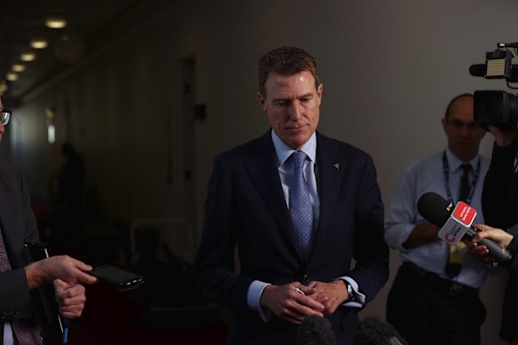 Industry, Science and Technology Minister Christian Porter takes questions from journalists in the press gallery on March 26.