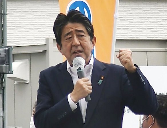Shinzo Abe making a speech before being shot. The speech was ahead of elections on Sunday.