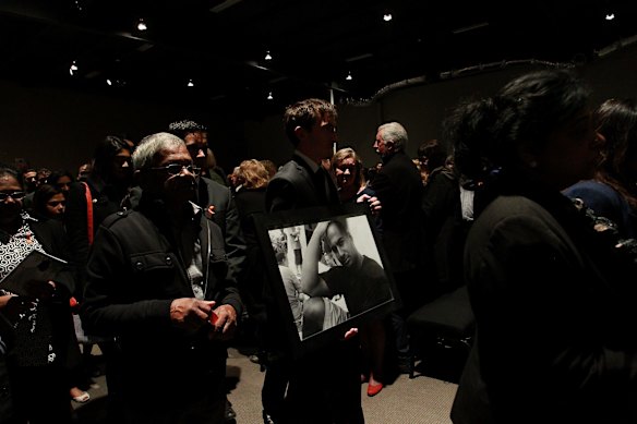 Mourners leave the funeral service of Myuran Sukumaran in Sydney.