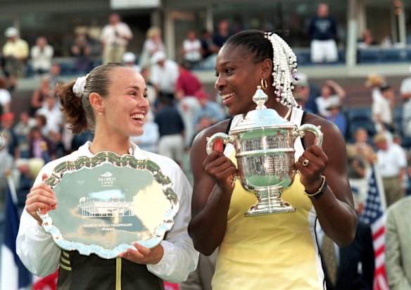 1999 US Open - Serena Williams of the USA and Martina Hingis of Switzerland. Williams defeated Hingis 6-3, 7-6 (7-4). 