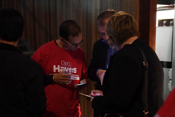 Happy faces at Labor results party as the first booth results start coming in.