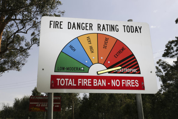 A catastrophic fire danger rating sign at Maroota, a suburb to the north-west of Sydney.