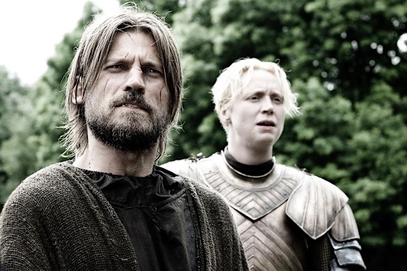 Jaime Lannister (Nikolaj Coster-Waldau) and Brienne (Gwendoline Christie) in <i>Game of Thrones</i>. The series stays true to George R.R. Martin's novels.