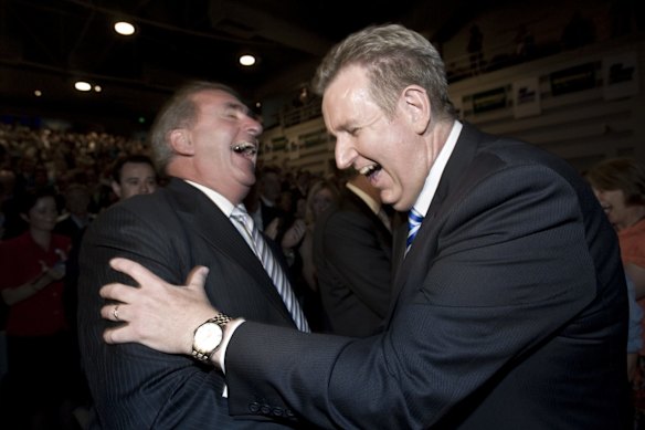 John Fahey and Barry O'Farrell at Joan Sutherland Performing Arts Centre in Penrith for The NSW Liberals & Nationals Campaign Kick-off for the 2011 State Election. Sunday 20th February 2011.