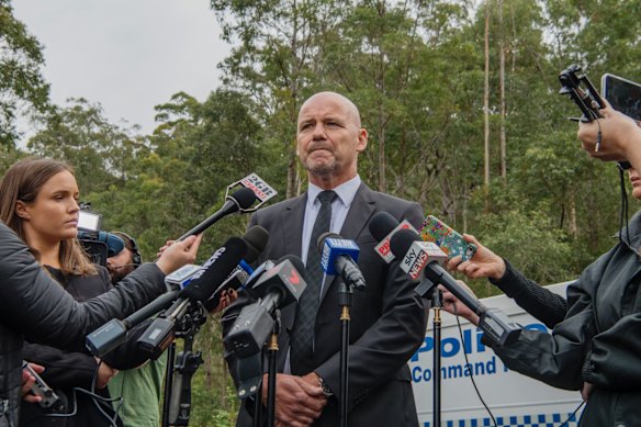 Detective Chief Inspector Gary Jubelin address media in Kendall. Announcing the commencement of a large-scale forensic search as part of ongoing investigations into the 2014 disappearance of William Tyrrell. 