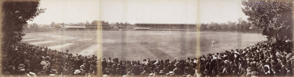 A packed MCG on March 6, 1895, watches the final day of the final Test of the series between Australia and England.