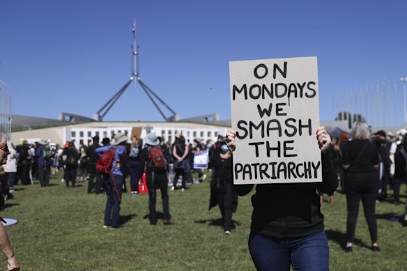 Women's March 4 Justice at Parliament House in Canberra on Monday 15 March 2021.