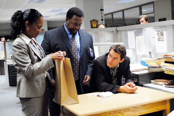 Set in Baltimore, edgy crime drama <i>The Wire</i> began in 2002 and starred (from left) Sonja Sohn, Wendell Pierce and Dominic West.