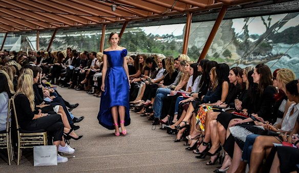 Models on the catwalk for Carla Zampatti's Spring/Summer 2015 collection showcase.