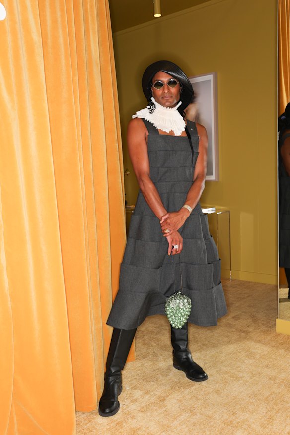 Brahman Perera in Comme des Garcon inside the Lexus Pavilion at Derby Day. 