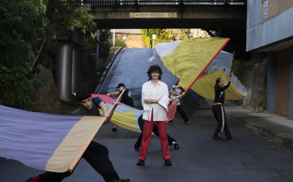 Artist Lauren Brincat with dancers and cotton sculptures near the Prince of Wales Hospital, ahead of Wednesday’s performance to honour healthcare workers.