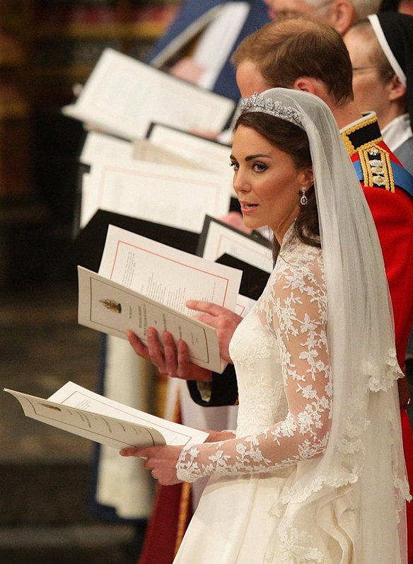Catherine Middleton sings during her Royal wedding service.