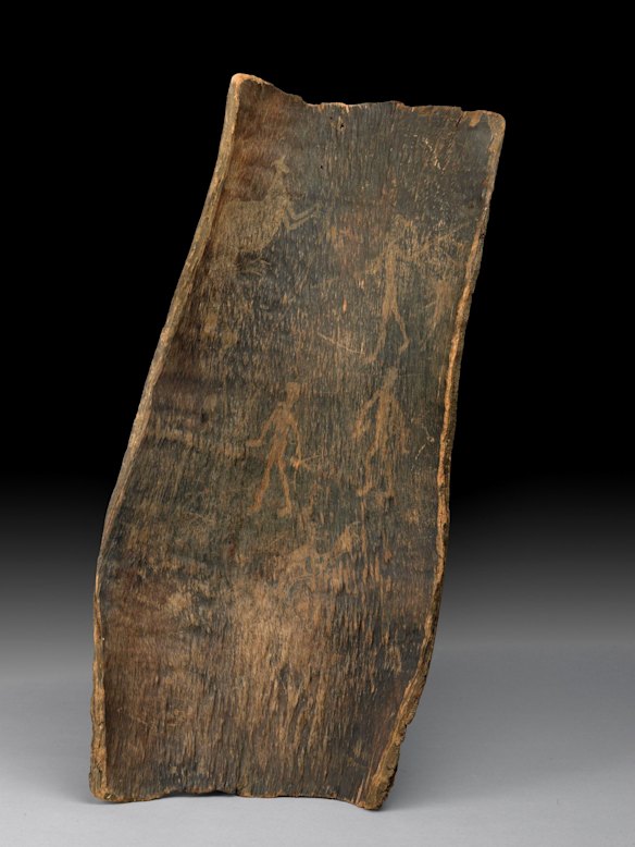Bark etchingDja Dja Wurrung people collected from Fernyhurst by John Hunter Kerr before 1855. Photo: The Trustees of the British Museum, Courtesy of National Museum of Australia.
