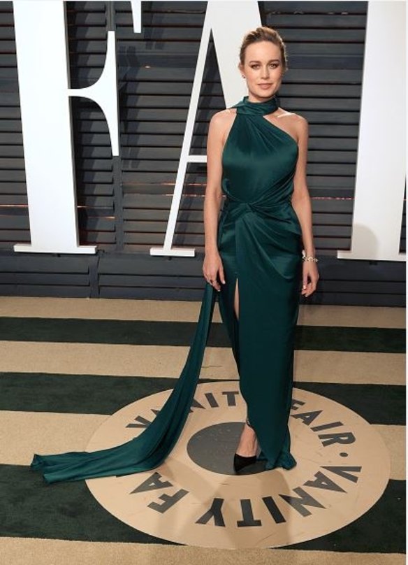Brie Larson stunned in a Ralph and Russo silk gown at the Vanity Fair Party.