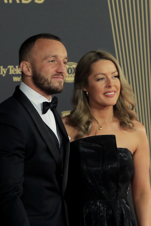 Canberra's Josh Hodgson and Kirby Smith arrive ahead of the 2019 Dally M Awards.
