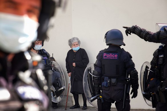Protests were a feature of Melbourne's prolonged lockdowns by September, 2021. On Friday September 24 the protests, and those policing them, reached Northcote Plaza, bemusing some of the regular shoppers.