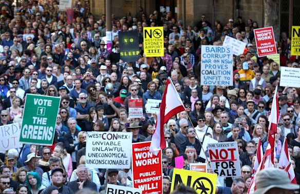 Protesters gather in Sydney's CBD to oppose the draconian laws and polices of NSW State Premier Mike Baird and his Liberal Government.