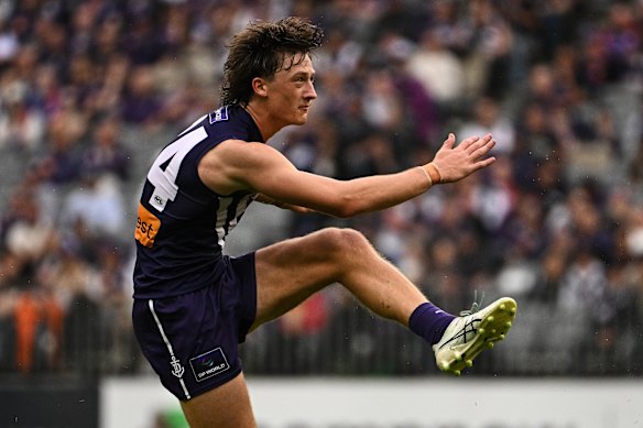 Winning ways: Jye Amiss and the Dockers today.