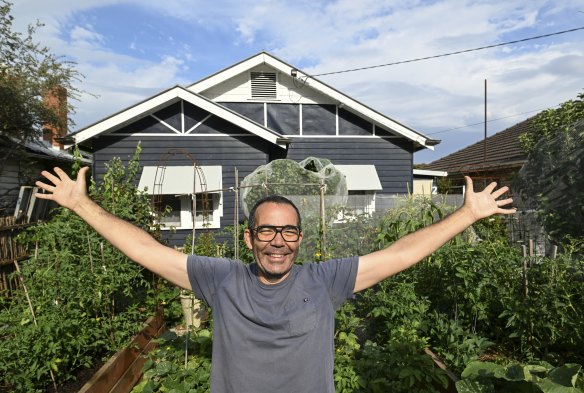 Francisco Fisher in his edible garden.