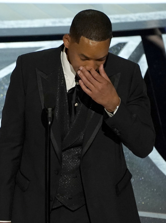 Will Smith is in tears as he delivers his acceptance speech.